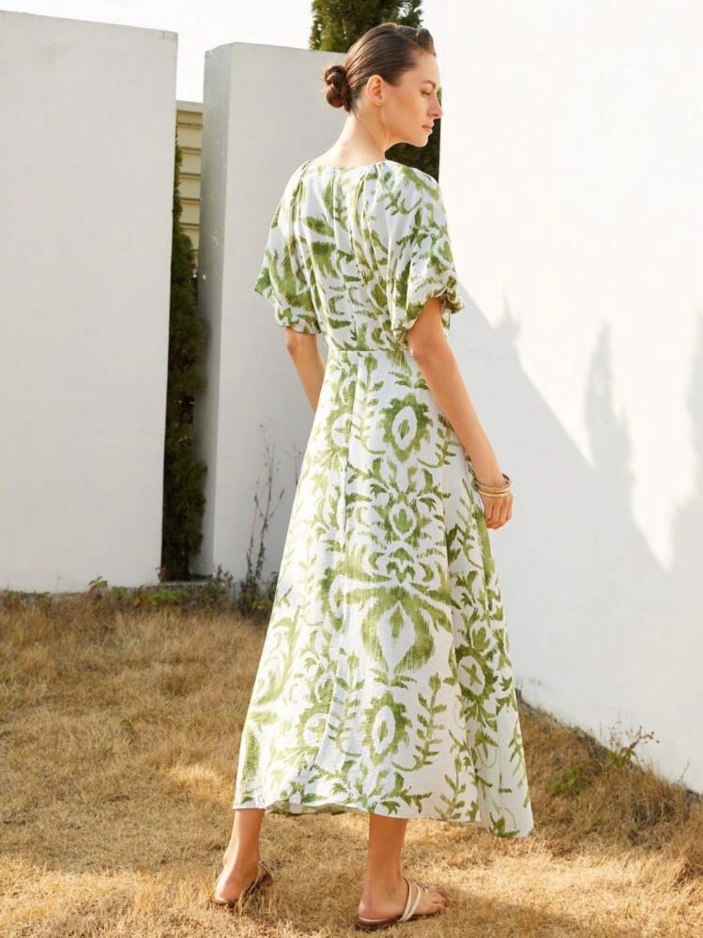 Boho Green Euro Summer Midi Dress - Picture 2 of 6